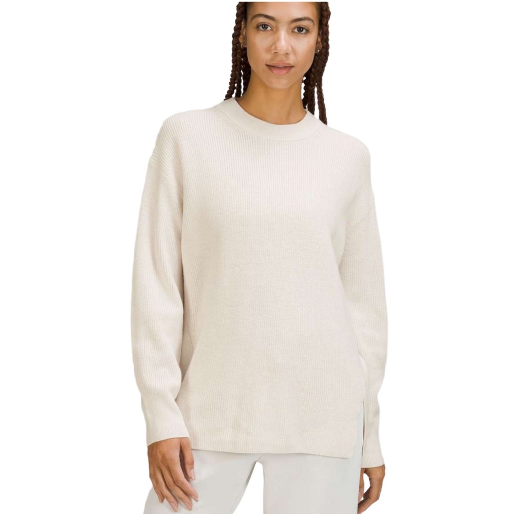 Lululemon Merino Wool Blend‎ Ribbed Crewneck Sweater Beige